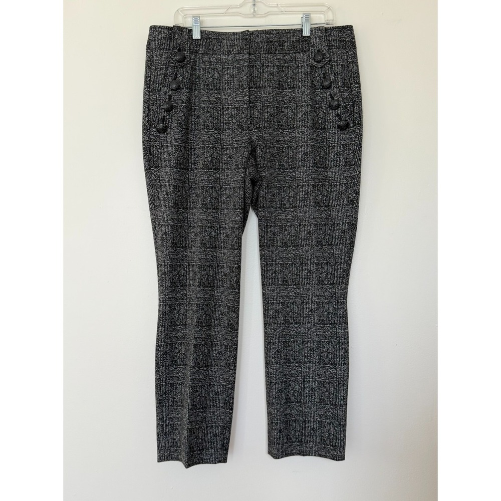 WHBM Women Pants Jolie Sz 14 Button Straight Luxe Stretch Black White Office
